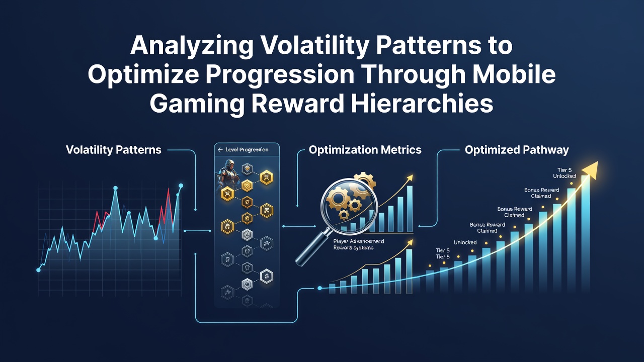 Mobile gaming interface displaying reward hierarchy tiers with volatility indicators overlaid on player progression charts