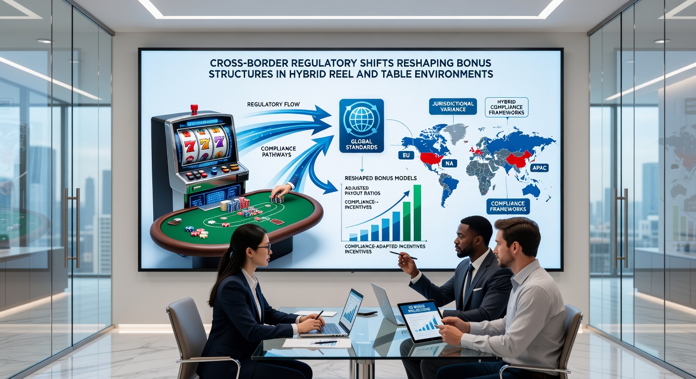 Mobile device displaying hybrid casino interface with reel and table game options alongside regulatory compliance indicators