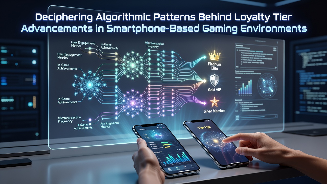 Smartphone screen displaying loyalty tier progression interface in a mobile game with algorithmic data visualizations