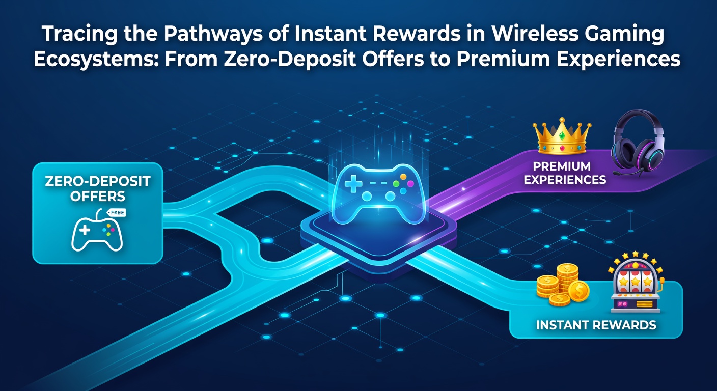 Wireless gaming interface showing instant reward notifications and mobile bonus pathways